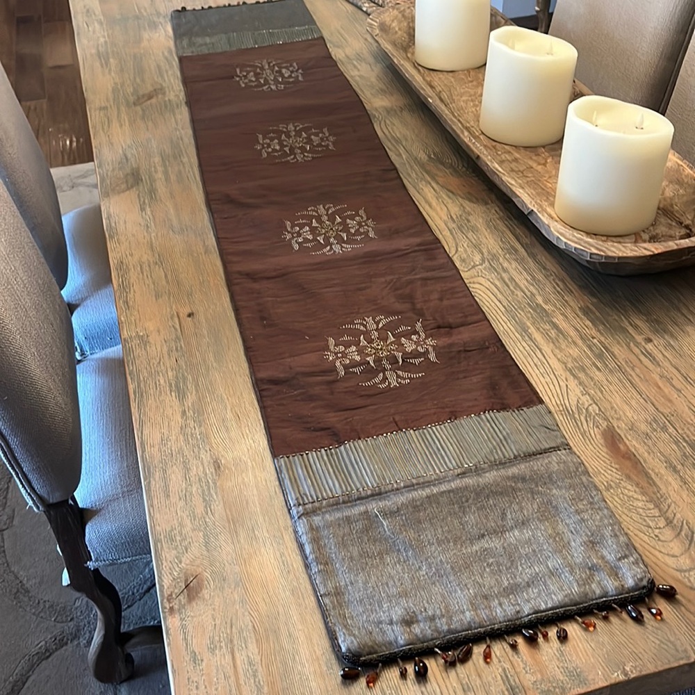 Brown and Gray Beaded Table Runner
